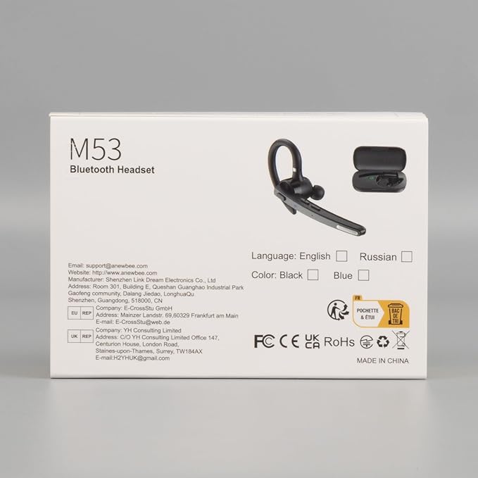 New bee Bluetooth Headset, 72H Talktime Wireless Bluetooth Earpiece for Cellphone with 500mah Charging Case V5.1 Dual Mic Noise Cancelling Hands-Free Earphones for Office Driver