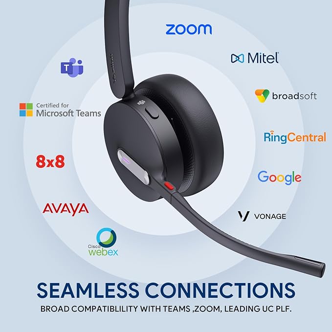 Yealink WH64 Hybrid DECT& Bluetooth Wireless Headset,492ft Range Dual Teams UC Zoom Headphones with DECT Dongle&Charging Stand, 3X Noise Cancelling Mic, 32H Talk Time,Headsets for PC,Phone,Laptop
