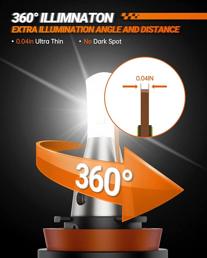 SEALIGHT 9005 H11 Bulbs Combo, 72000LM 800% Brightness 9005/HB3 High H11 High Low Beam Bulbs, 6000K Cool White with Silent Fan, IP68, 360° Adjustable, L2 Powersports Headlight Bulbs, Pack of 4