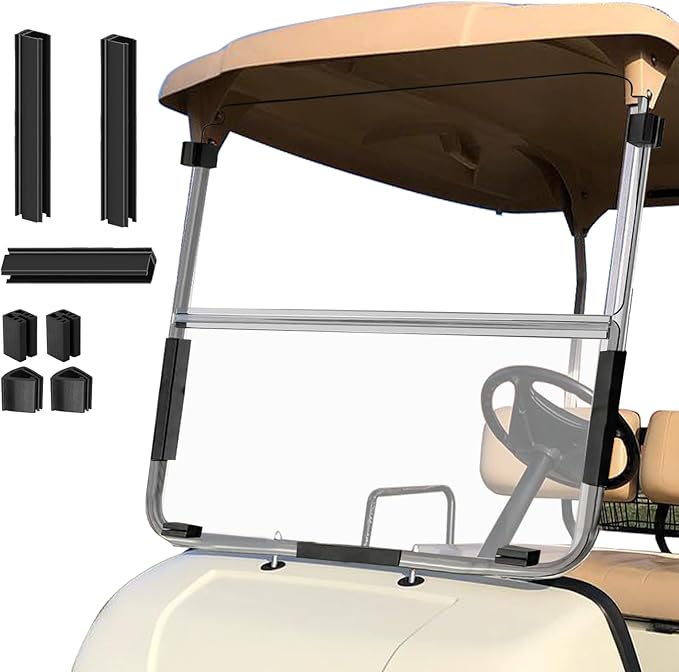 Golf Cart Foldable Windshield 3/16" (5MM) Thicken Only Fits 2003-2006 Yamaha G22, Fits 1"×1" Strut Rail Front Folding Acrylic Windshield Replacement, Included Mounting Hardware - Clear