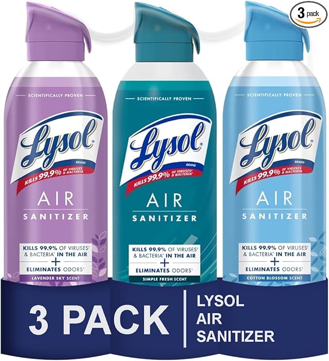 Lysol Air Sanitizer Spray, For Air Sanitization and Odor Elimination, Simple Fresh, Lavender, Cotton Blossom 10 Fl. Oz (Pack of 3)