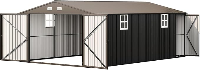Jocisland 13.2x20.7x8 FT Heavy Duty Carport, Metal carport with 2 Lockable Doors & 4 Windows, Carport Canopy for for Truck, Car, Garbage Can, Tool, Lawnmower, Grey