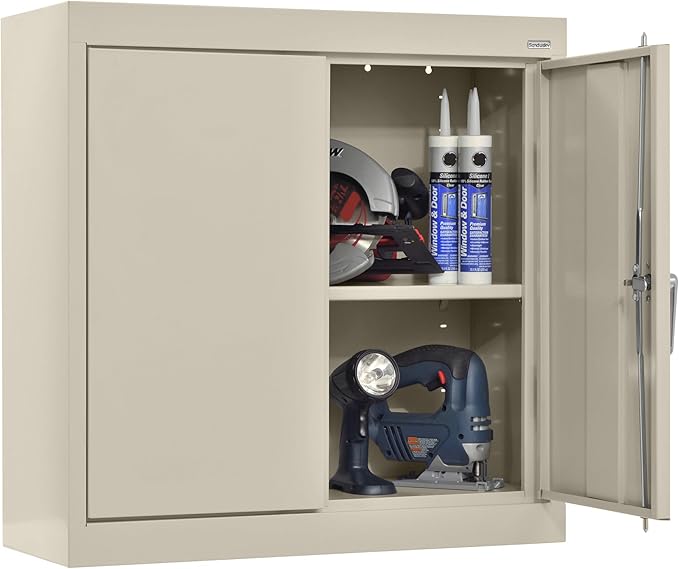 Sandusky Lee WA11301226-07 Wall-Mount Metal Storage Cabinet with Adjustable Shelf, Locking Handle, 200lb Capacity, 12" Depth x 30" Width x 26" Height, Putty