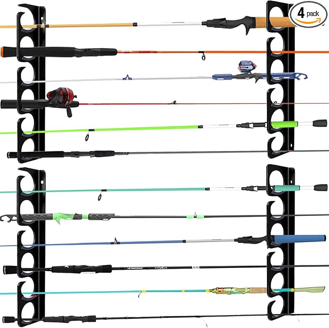 Fishing Rod Rack Pole Wall or Ceiling Storage Holder Hook Keeper Display Hanger Organizer Mount for Garage, Cabin Storeroom Porch and Basement Poles Holds 12 Rods Heavy Duty Metal safe