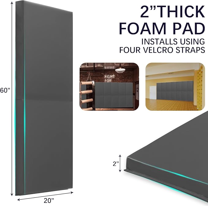 PROGOAL 60"/72" High Gym Wall Padding 2"/4" Thick Foam Basketball Court Wall Mount Protector for Garage Taekwondo Babyroom - Durable Waterproof Anti-Cushion