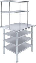 Amgood 30" x 36" Stainless Steel Work Table with 3 Shelves and 18" Wide Double Tier Overshelf | Metal Kitchen Prep Table & Shelving Combo | NSF