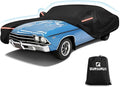 QUNSUNUS Waterproof Car Cover for Chevelle Malibu SS Sedan/Coupe 1964-1972, Outdoor Car Cover with Zipper, Full Exterior Car Covers for Automobiles All Weather with Wind, Sun, UV and Dust Protection