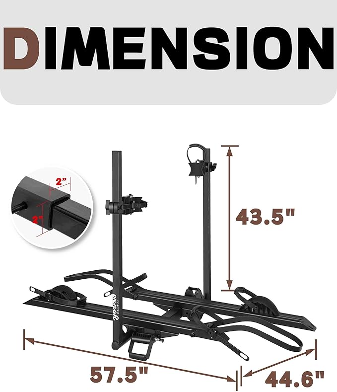 Rockland Foldable 2-Ebike Rack, 200 lbs Capacity, Hitch Mount Electric Bike Rack, Fits up to 5" Fat Tire Width and 50" Wheelbase, Ebike Carrier Rack for 2" Receiver for Cars SUVs Vans RVs
