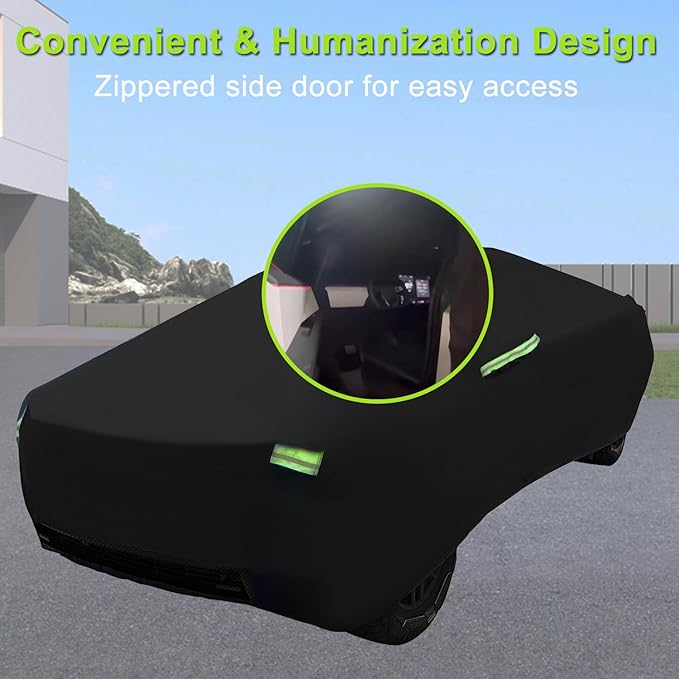 Truck Cover Custom Fit for Tesla Cybertruck, Waterproof All Weather Lightweight Pickup Car Cover with Zipper Door,All-Season Protection Black