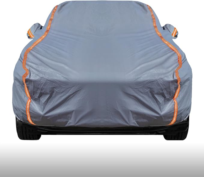 KEYOOG Universal Waterproof Heavy Weight Full Car Covers, Fit Sedan, All Weather, Outdoor Full Cover Weatherproof UV Sun Protection Snow Dust Storm Resistant with PEVA Cotton, for Cars Up to 182"