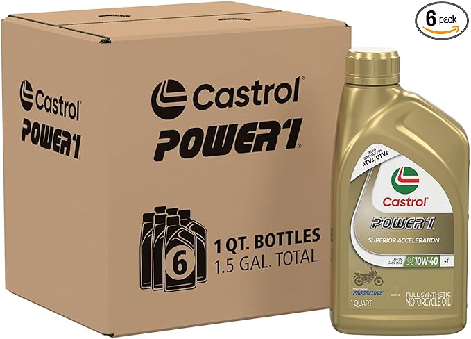 Castrol Power1 4T 10W-40 Full Synthetic Motorcycle Oil, 1 Quart, Pack of 6