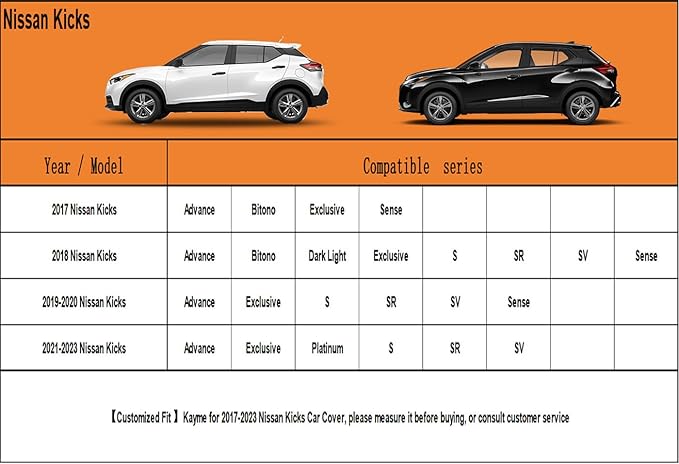 Kayme 7 Layers SUV Car Cover Custom Fit for Nissan Kicks (2017-2025) Waterproof All Weather for Automobiles, Outdoor Full Cover Rain Sun UV Protection.Black