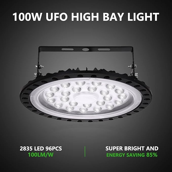 Viugreum 10 Pack 100W UFO LED High Bay Light, 10000LM 6500K Daylight White Led Bay Light Fixtures, IP65 Waterproof Commercial Warehouse/Workshop/Wet Location Area Light
