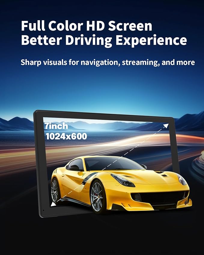 7 Inch Wireless CarPlay Screen for Car, Portable Car Stereo Touch Screen for Apple CarPlay & Android Auto with Backup Camera, Voice Control, BT Music, Navigation, Siri, AUX (Black)