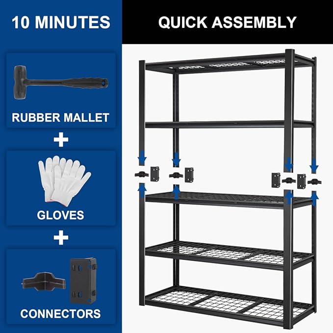 BILT HARD 48" W Garage Shelving 3000 LBS, 72" H x 18" D Storage Shelves, 5-Tier Industrial Heavy Duty Storage Shelves, Steel Shelving with Adjustable Rack, Black
