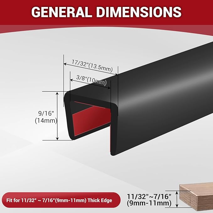 Rubber Edge Trim, 3/8" Self Adhesive Flexible U Channel Edge Protecter for Plywood, Tables, Desks, Cabinets, Counter Top, Wide U Shaped Edge Trim, Edge Banding, Black Color, 20Ft