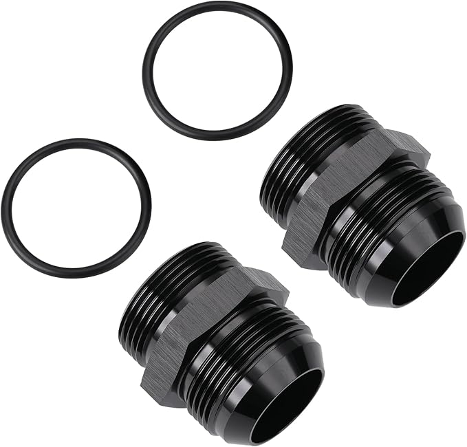 20AN Male Flare to 20AN ORB O-ring Boss Fuel Pump Rail Adapter Fitting Aluminum Black, Pack of 2