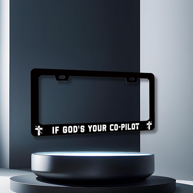 If God‘s Your Co-Pilot License Plate Frame Funny Jesus License Plate Stainless Steel Christian Car Accessory Religion License Plate Cover Decoration with Screws Men Women Size 12.2" x 6.2"