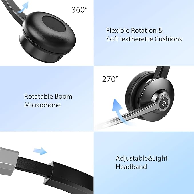 Earbay Trucker Bluetooth Headset, Wireless Headphones with Mic Mute & USB Dongle, Wireless Headset with Microphone Noise Canceling & Charing Base for Work/PC Computer/Phones/Office/Meeting