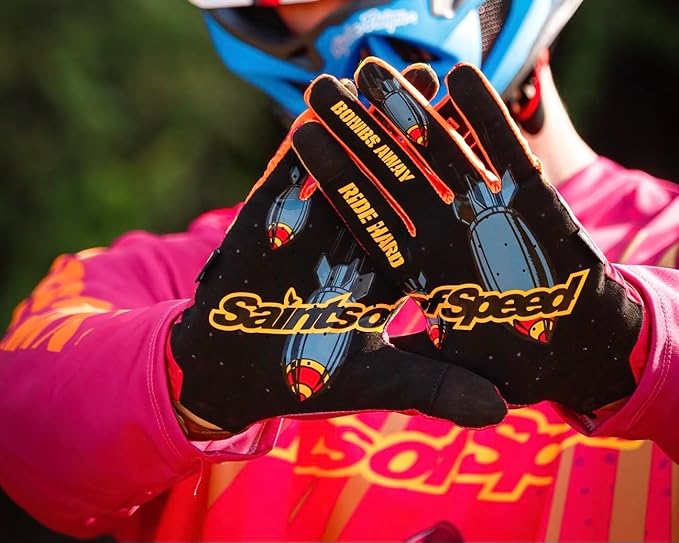 Saints of Speed Dirt Bike Gloves – Motocross, Mountain Bike, Motorcycle, BMX, Jetski, Sim, Karting, Airsoft, Paintball, Driving & Racing Bike Gloves + Phone & Touch Screen Capable