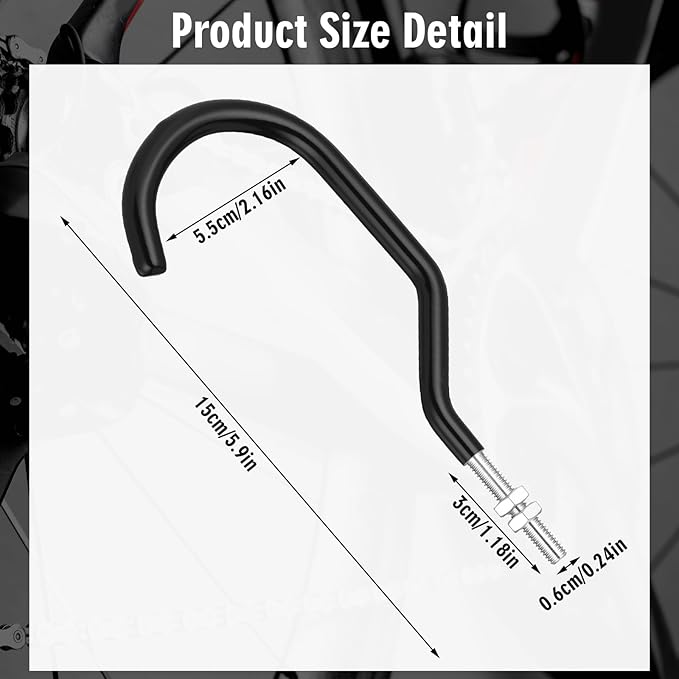 Shimeyao 4 Pcs Machine Thread Bicycle Storage Hook with Nut Heavy Duty Bike Hooks M10 x 1.5 Machine Threading Hook Rubber Coated Bicycle Hanger for Hanging Large Mountain Bike Tire (2.17 Inch,Black)