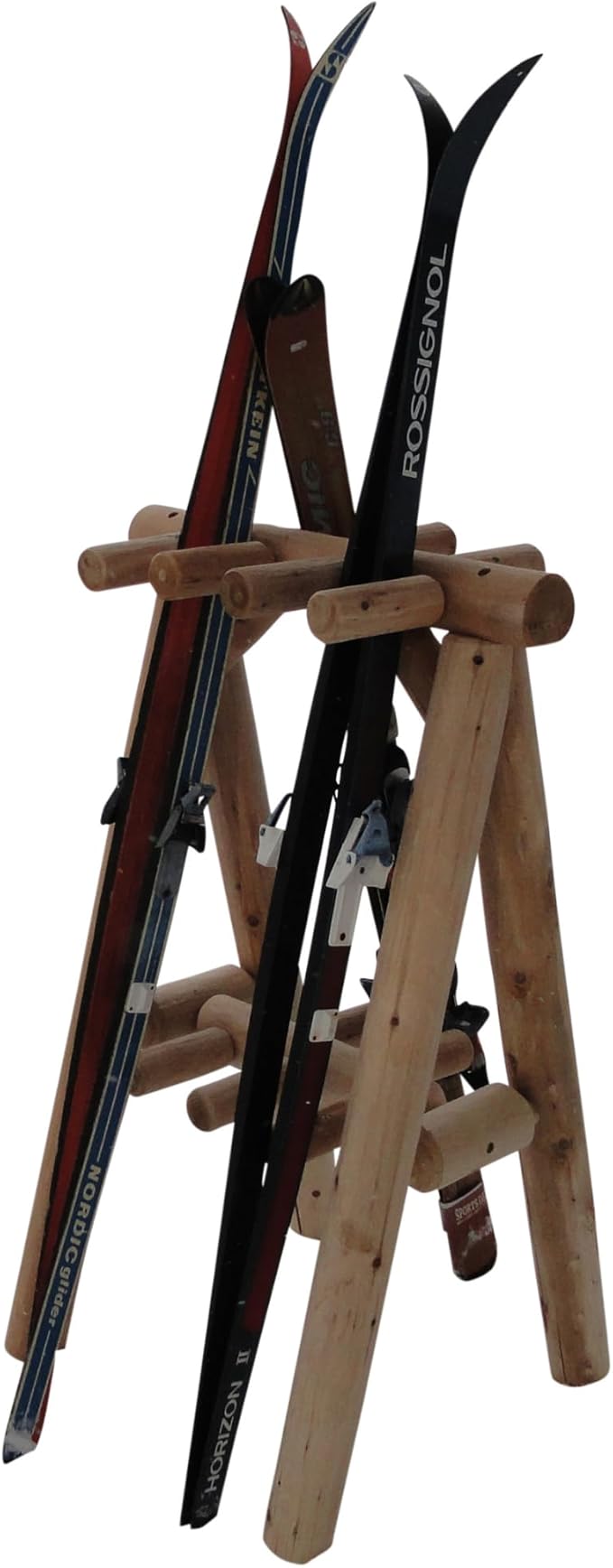 9-Place Freestanding Log Ski Rack Holder, Indoor & Outdoor Snowboard Racks, Standing Storage, Garage Racks for Snow Skis & Poles, Snowboard Rack Garage Storage Organizer - Unfinished + 15" Anchor Kit