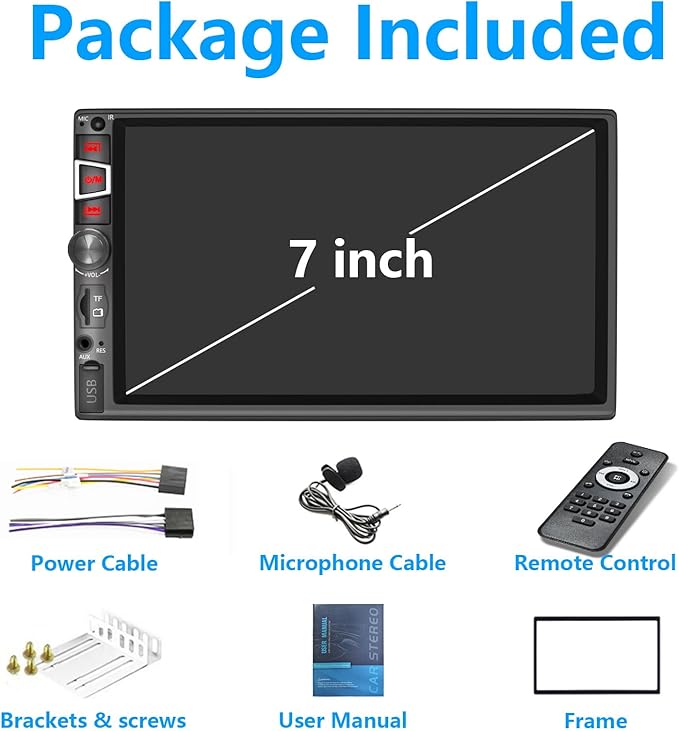 Double Din Car Stereo Compatible with Wireless Carplay&Android Auto&Mirror Link,7 Inch HD 1024 * 600 Touchscreen with Bluetooth 5.2,Backup Camera Input,Voice Control,USB/AUX/TF/SWC/MIC,AM/FM Radio