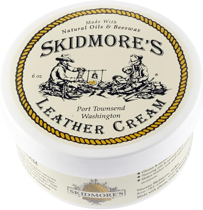 Skidmore's Leather Cream: All-Natural, Non-Toxic Leather Conditioner - Made in USA Since 1984. Water Repellent Formula Restores Leather Couches, Car Seats, Boots, Shoes, Purses, Bags, and Tack. 6 Oz