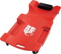 Big RED Plastic Rolling Garage/Shop Creeper: Dual Tool Trays and 6 Casters, Red，40" Mechanic Cart with Padded Headrest