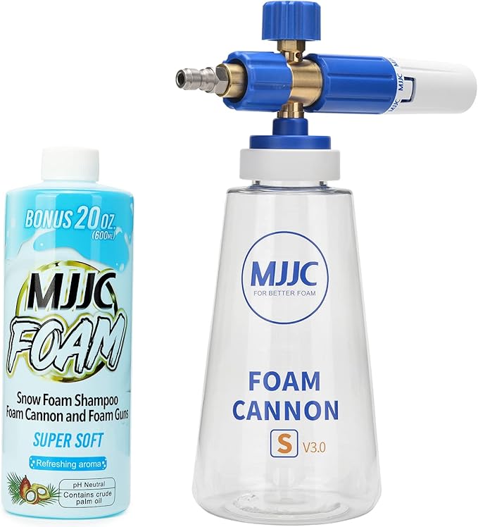 MJJC Foam Cannon S V3.0 (Thicker Snow Foam Technology) with 1/4 Inch Quick Connector for Pressure Washer Foam Soap(20 fl oz) Kit