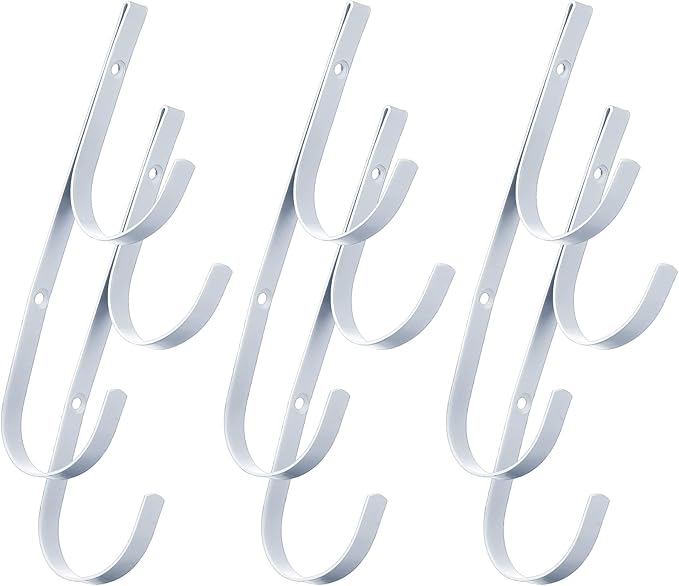 6 Pieces Pool Pole Hook Hanger Swimming Metal Brackets Pool Hook with 12 Pieces Screws for Telescopic Poles, Skimmers, Leaf Rakes, Net, Brush, Vacuum Hose, Garden and Pool Accessories (White)