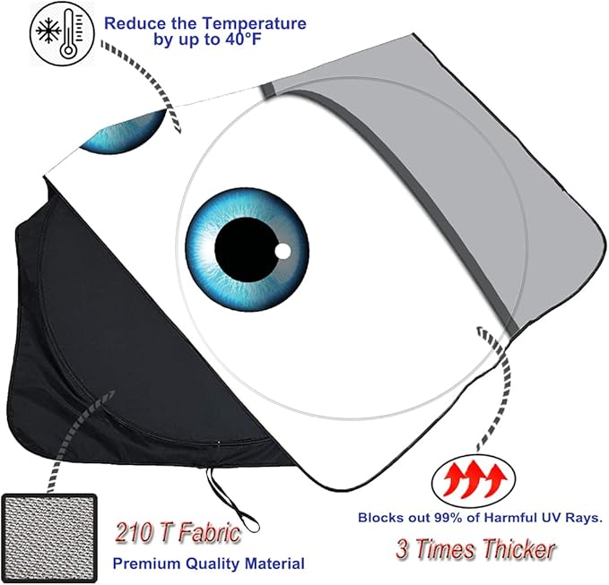 Gven Windshield Sun Shade, The Original Patented Car Eyes 2025 Car Sun Shade Windshield for Front Window Automotive Interior Cover Sun Visor Protector 240T Keep Your Vehicle Cool (Eyes-Grey, S)