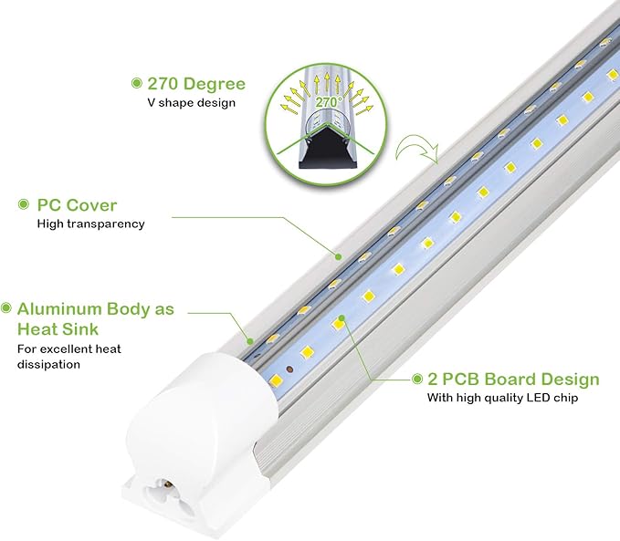 hykolity 4FT LED Shop Light, V Shape Integrated T8 LED Tube Light, 5200LM, 40W, 6500K Super Bright White,high Output Linkable Shop Lights W/Built-in ON/Off Switch for Warehouse, ETL, 10 Pack