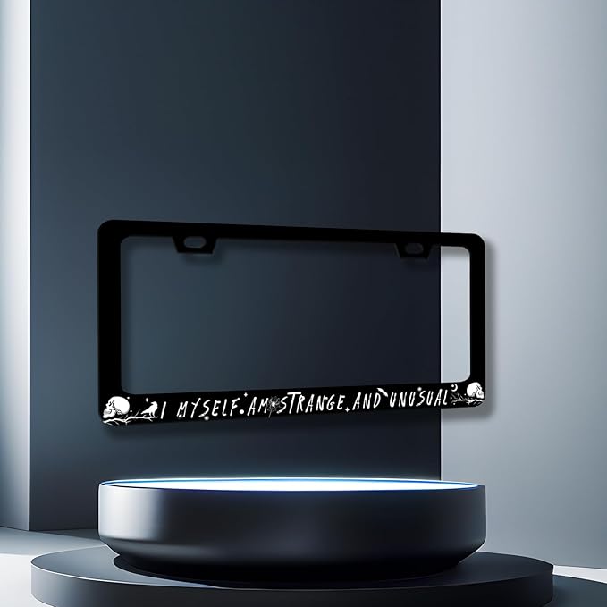 I Myself am Strange and Unusual License Plate Frame Personalise License Plate Holder Front and Rear Car Tags Stainless Steel Auto Parts Funny License Plate Men Women Decoration with Screws 12.2"x6.2"