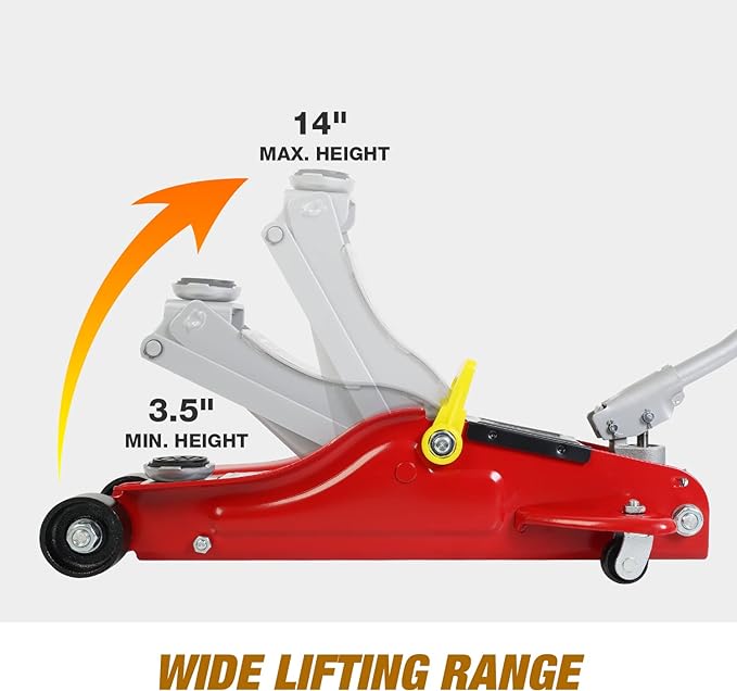 Floor Jack 2.5 Ton (5500 LBs) Hydraulic Low Profile Trolley Car Jack with Portable Storage Case, Lifting Range 3.5" to 14", Fit Use for Automotive Sedans, Red