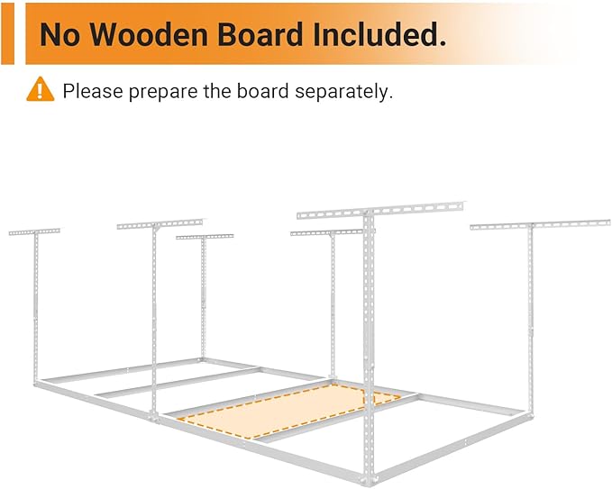 4x8ft Overhead Garage Storage Rack Wooden Decking Not Included, Heavy Duty Metal Rack, Adjustable Ceiling Dropdown, 600lbs Weight Capacity (White)