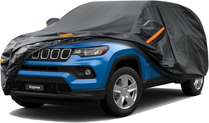 Kayme 7 Layers SUV Car Cover Custom Fit for Jeep Compass (2006-2025) Waterproof All Weather for Automobiles, Outdoor Full Cover Rain Sun UV Protection.Black