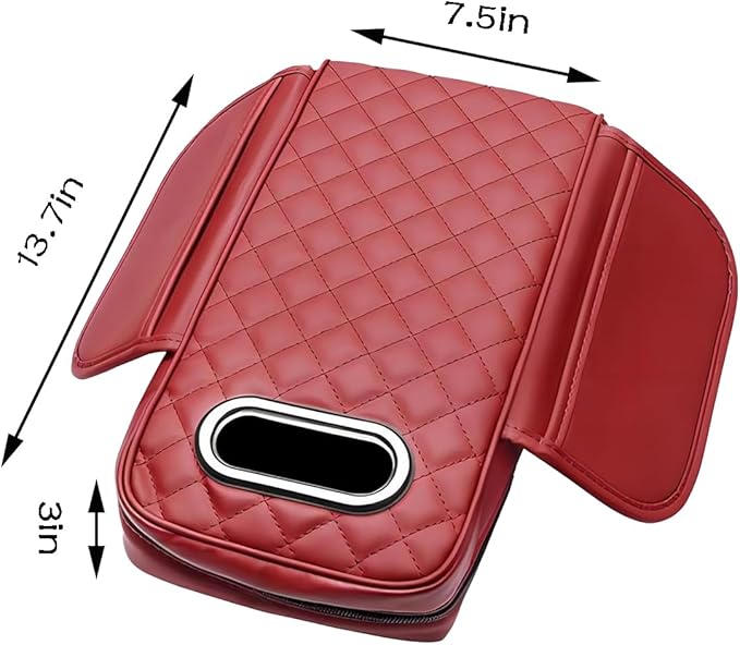 Car Armrest Cover Leather Car Console Covers Box Pad with Pocket and Tissue Box Arm Rest Cover for Car for SUV Truck Sedan Vehicle (Beige)