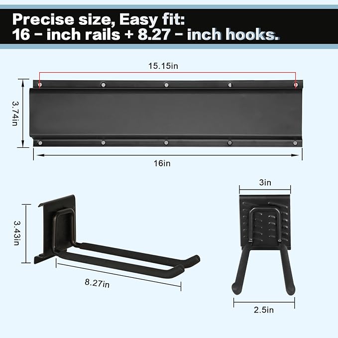 Garage Tool Organizer Wall Mount 32in- 4 Heavy Duty Hooks,240lbs Capacity, Garage Organization & Storage Rack for Broom, Rake & Snow Equipment - Tool Organizer & Men’s Gift Choice