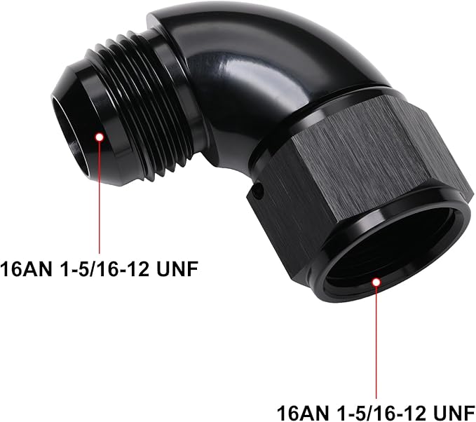 90 Degree 16AN Male to 16AN Female Swivel Full Flow Fitting Adapter Coupler Aluminum Black