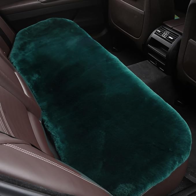 Fluffy Genuine Australia Sheepskin Car Back Seat Cover for Auto Rear Interior Accessories Seat Cushion with Soft Fuzzy Wool Natural Fur Non-Slip (Alpine Green, Back)