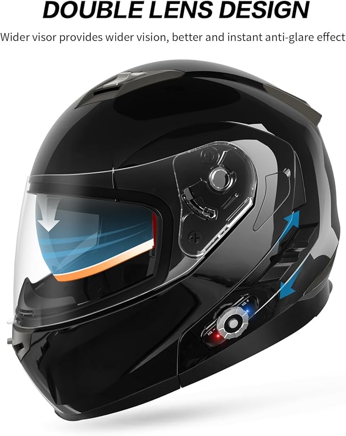 Motorcycle Helmet Bluetooth 5.0 Integrated New EPS FreedConn BM2-S Modular Flip Up Dual Visor Motorbike Helmet DOT FMVSS-218 Approved MP3 FM for Adults Men Women(Large, Glossy Black)