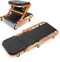 DNA MOTORING 40 Inches Folding 2 in 1 Rolling Z Creeper, Adjustable Roller Garage Chair Lay Down or Sit, 6 Pcs 2" Casters, 150kg Weight Capacity, Orange, TOOLS-00187-OG