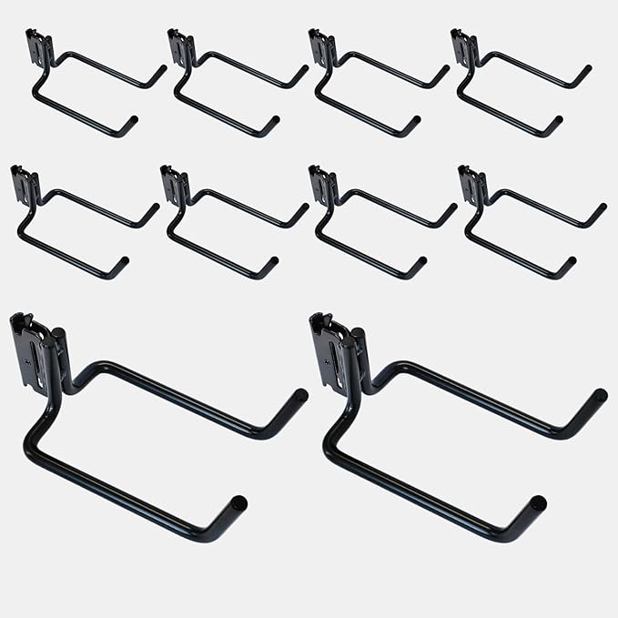 10 Pack E Track Double J Hooks, Heavy Duty Black Large Steel Shovel/Tool Hanger for Store Long Handled Tools, E Track Tie Down Accessories for Trailers, Trucks, Garden Tools Organizers Storage