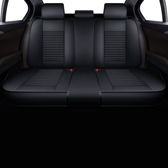 LINGVIDO Car Seat Covers, Breathable and Waterproof Faux Leather Automotive Seat Covers for Cars SUV Truck Sedan,Universal Anti-Slip Seat Cover with Backrest (Rear Seat, Black-Blueline)