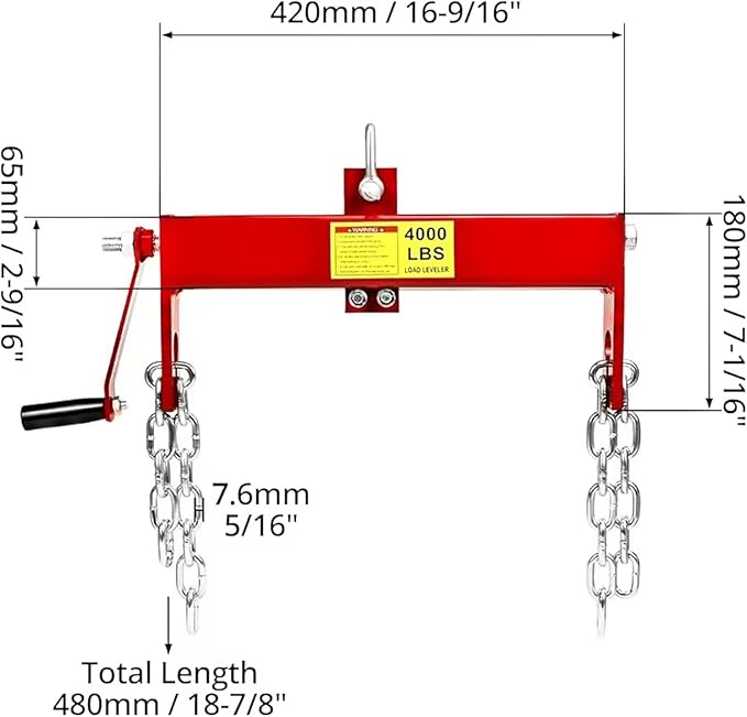 Engine Hoist 2 TON Folding Hydraulic Engine Motor Hoist with Load Leveler Lever, Cherry Picker Shop Cranes Lift Red Shop Crane 4000 lb (Engine Stand+Load Leveler)