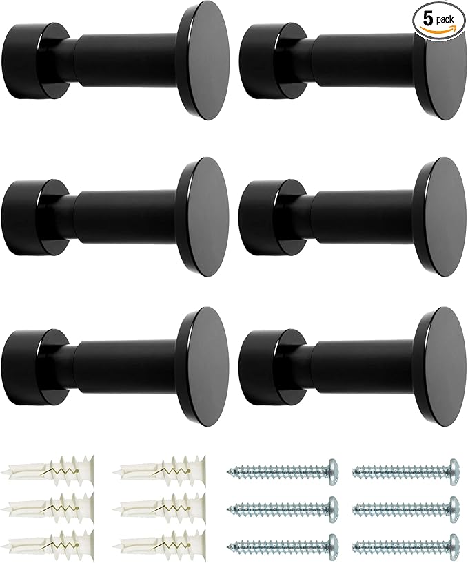 Screw Mount Round Hooks Constructed of Stainless Steel for Towels, Robes, Hats, Jackets in The Bathroom, Bedroom, Kitchen, Entry, and Backyard BBQ Pool Deck - Smooth Black, 6 Pack