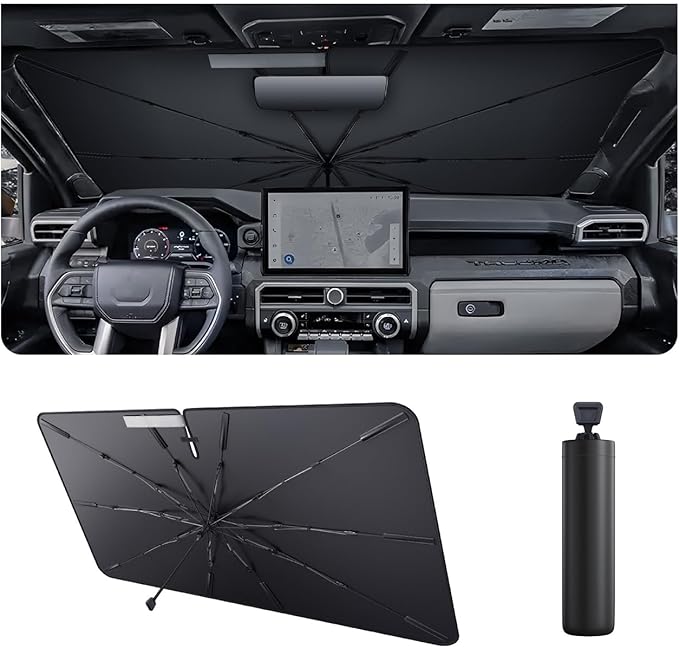 2025 4Runner Car Windshield Sun Shade Windshield Sunshade Umbrella [Star Fabric] Protect Car from Sun Rays&Heat Damage Keeps Vehicle Cool, Spring Structure Edge Fits Toyota Windshield Sun Shade (S4)