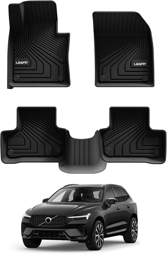 LASFIT Floor Mats for Volvo XC60 2018-2026 (Not for PHEV & T8 Hybrid), All Weather Floor Liner TPE Custom Fit 1st & 2nd Row Rubber Car Mats for Volvo XC60 Automotive Accessories, Black