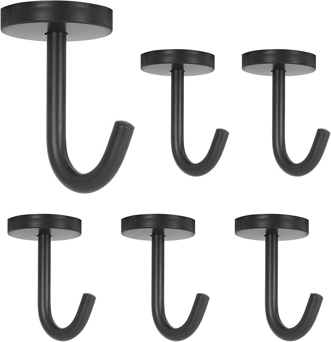 NearMoon Coat Hooks, Wall Hooks for Hanging Hat Hurse Robe, 304 Stainless Steel Heavy Duty Towel Hangers for Bathroom Livingroom Kitchen-Ceiling Hook, 6 Pack (2 Inch, Matte Black)